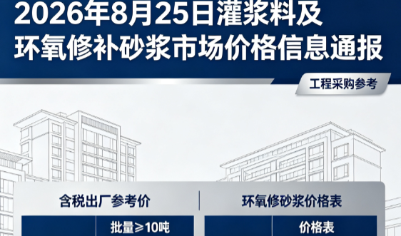 新干2026年8月25日灌浆料及环氧修补砂浆市场价格信息通报